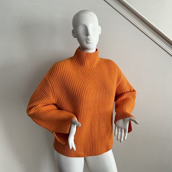 100% Wool Stockholm Atelier & Other Stories S Sweater Ribbed Orange Mock Neck - Picture 7 of 7
